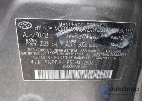 2018 Hyundai Elantra Sel z USA, uszkodzony, nr VIN 5NPD84LF5JH402506